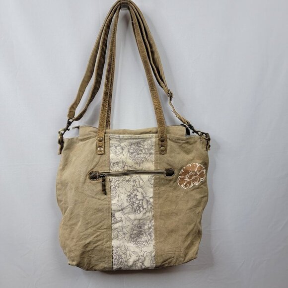 Boho Floral Canvas Tote Bag | Made in India | Slouchy Carryall 16"x15" - Picture 2 of 14